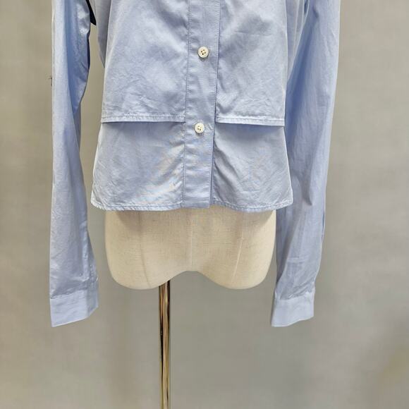 Tome Light Blue Poplin Button-Up Long Sleeve Blouse Open Back Size 2 - Picture 3 of 14
